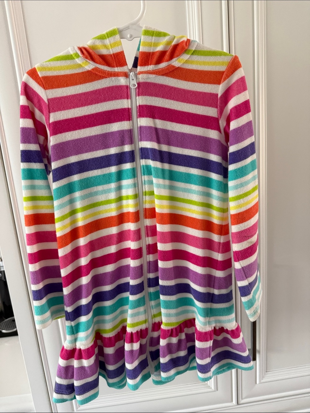 Lands’ End Multicolor Rainbow Stripe Hooded Zip cover up for pool/beac